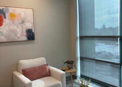 Welcoming therapy space at Journey Psychology in Sherwood Park with natural light and cozy seating area.
